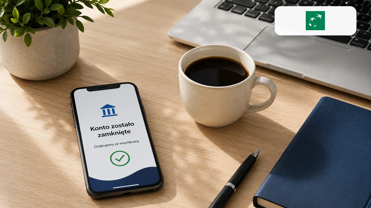 Dokument zamknięcia konta i logo BNP Paribas na biurku