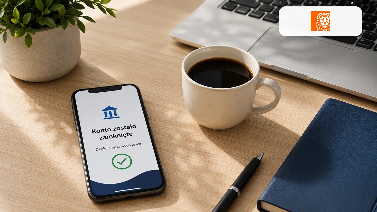 Dokument zamknięcia konta i logo ING Bank Śląski na biurku