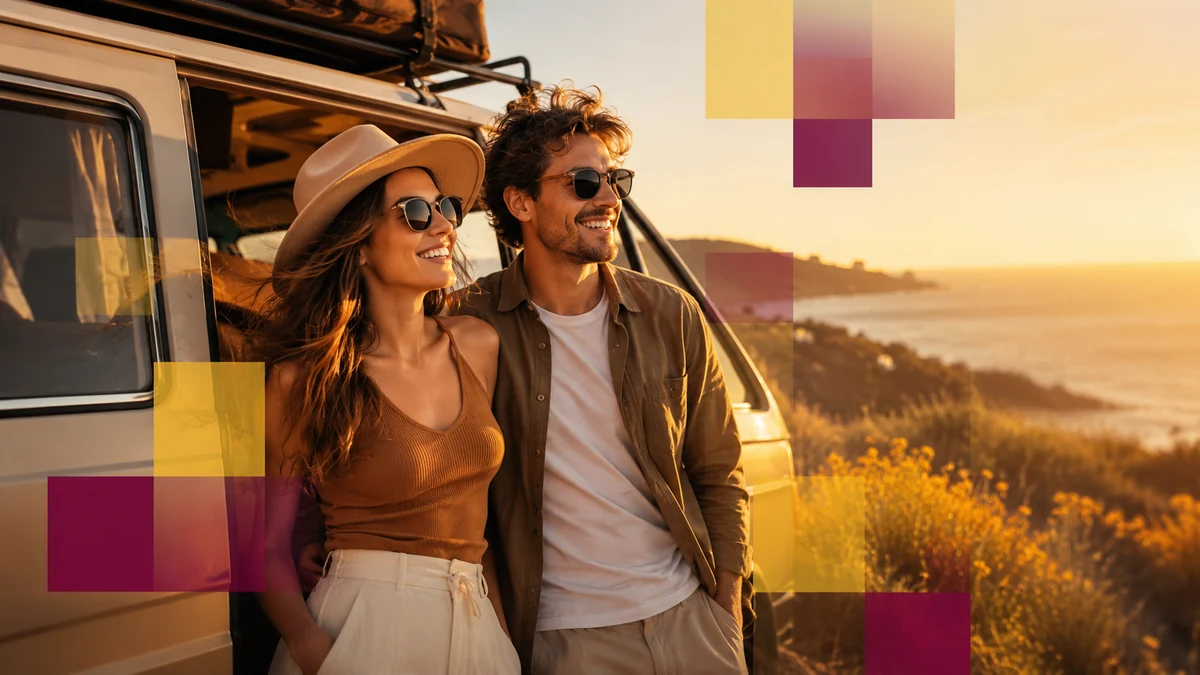 Młoda para podczas podróży kamperem - zdjęcie ilustracyjne promocji Alior Konta do 1300 zł
